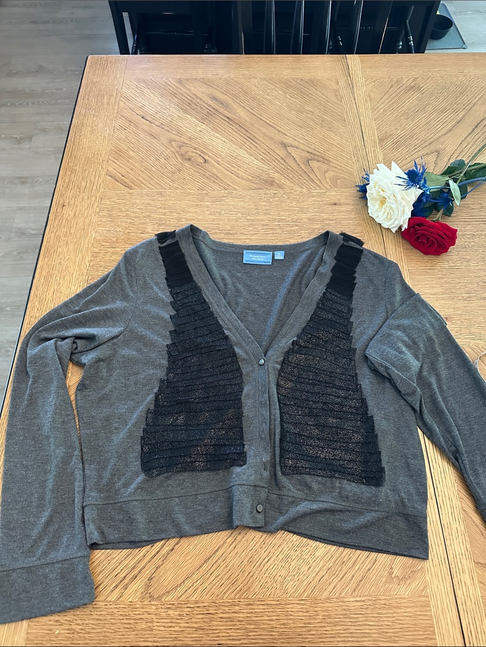 Simply Vera Vera Wang Gray Cardigan with Black Lace Panels